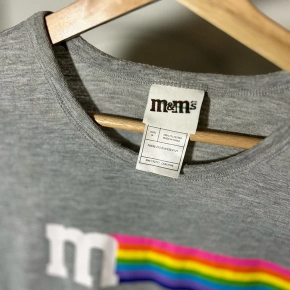 M&M Gray Long Sleeve Shirt with Rainbow Design Size Women’s Medium - Picture 2 of 5